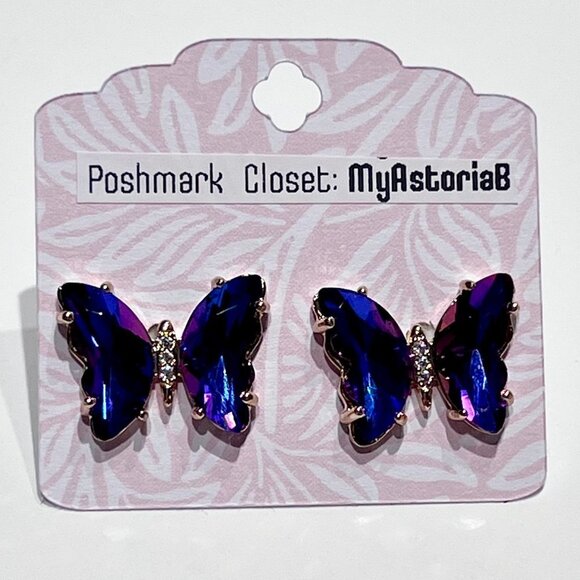 Small Purple Butterfly Earrings Gold Tone‎ New Without Tags - Picture 1 of 3